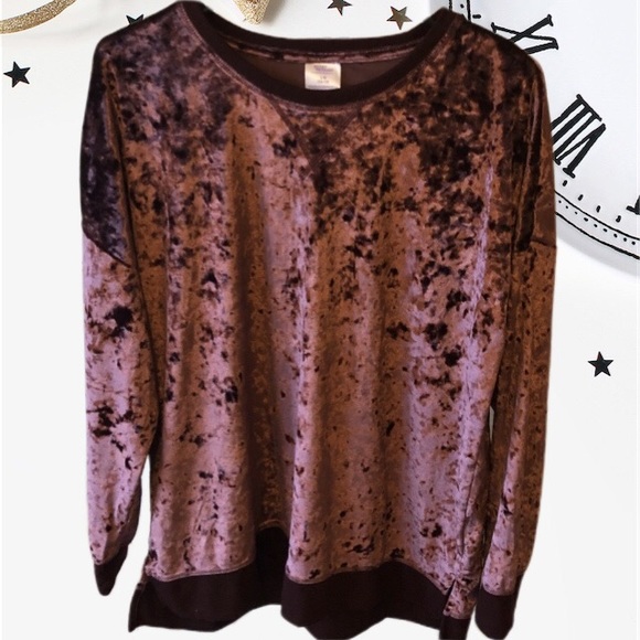 Tops - CRUSHED VELVET VELOUR PURPLE LONG SLEEVE TOP